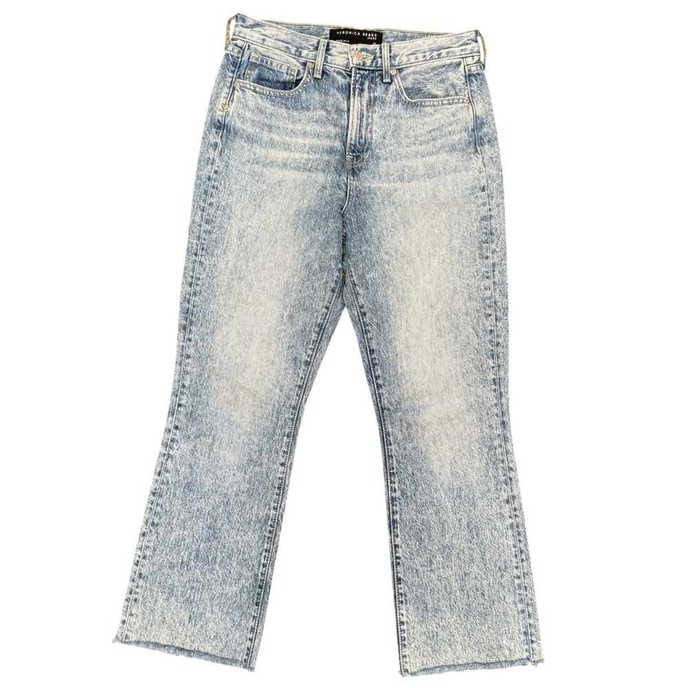Veronica Beard Light Wash Blue Distressed Kick Flare Cropped Jeans Size 27